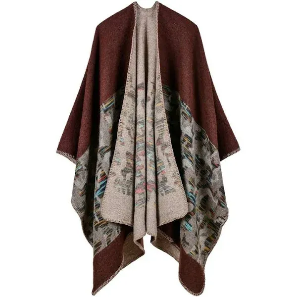 Bakerdani Women's Winter Wrap Blanket Poncho Cape Shawl Cardigans Sweater Coat