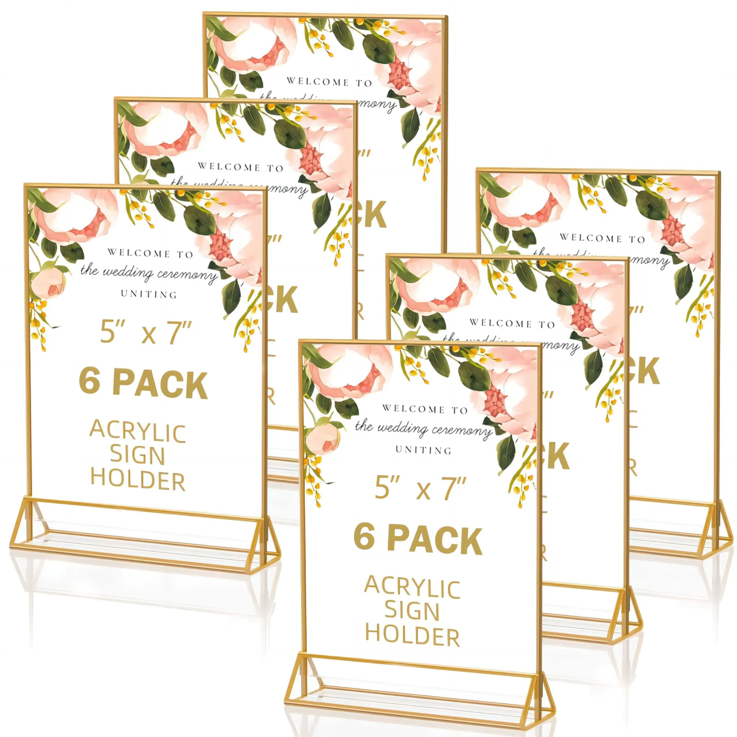 Acrylic Sign Holder 5x7 Gold Acrylic Frame Display Stand Clear Wedding Table Num