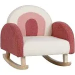 Kids Rocking Chair Velvet Upholstered Sofa with Solid Wood Legs Red