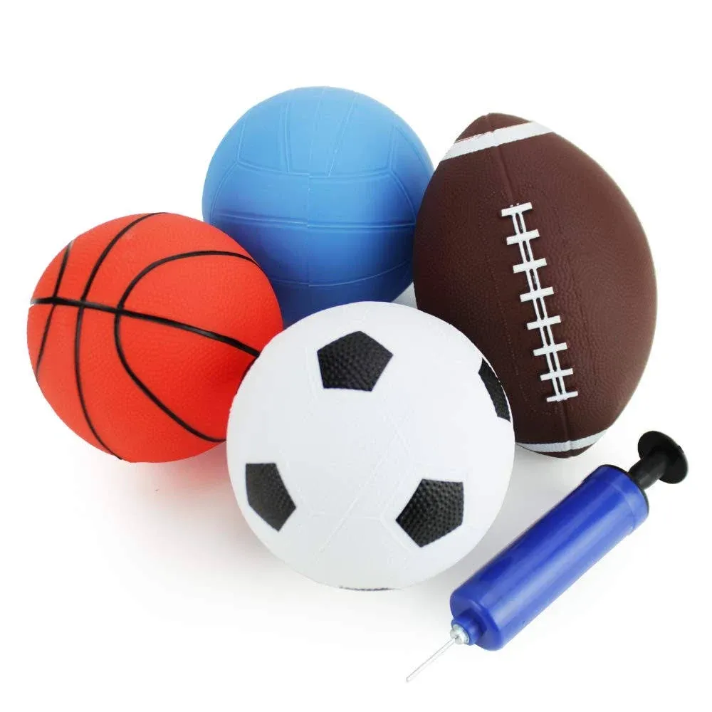 Boley 4 Piece Playground Ball Set - Includes Soccer Ball, Basketball, Football, Volleyball, and Ball Pump - Great for Backyard Games, Outdoor Sports, Schoolyard Activities