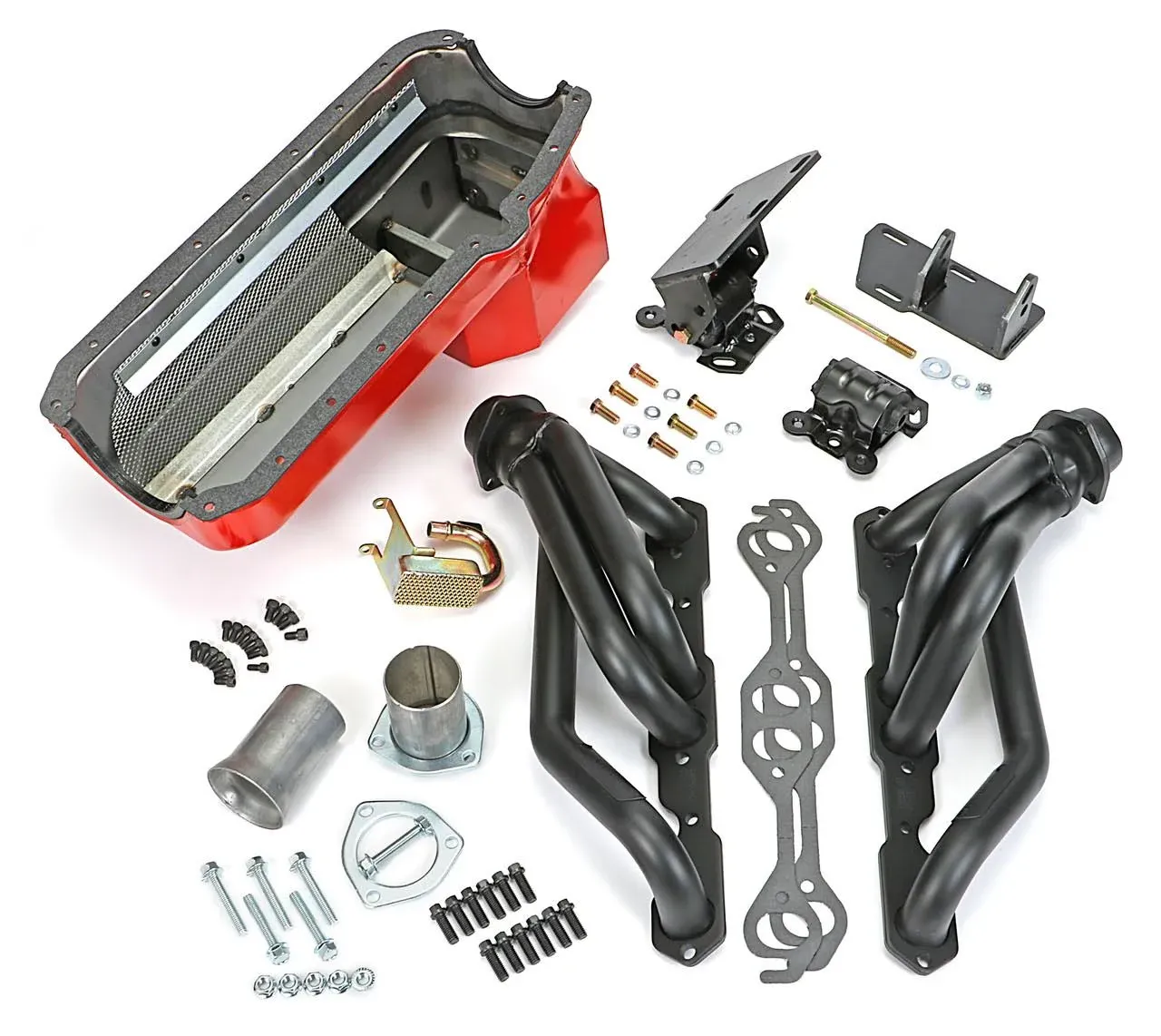 TRANS DAPTEngine Conversion Kit, Swap In A Box, Gaskets/Hardware/Headers/Mounts/Oil Pan/Pickup Tube, Auto/Manual Trans, 4WD, Small Block Chevy, GM Compact SUV/Truck 1982-2005, Kit