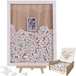 Wedding Guest Book, Y&K Homish Drop Top Frame Sign Book with 100PCS Wooden Hearts, Rustic Wedding Decorations and Gift (White Wooden Frame + Picture/ Photo)