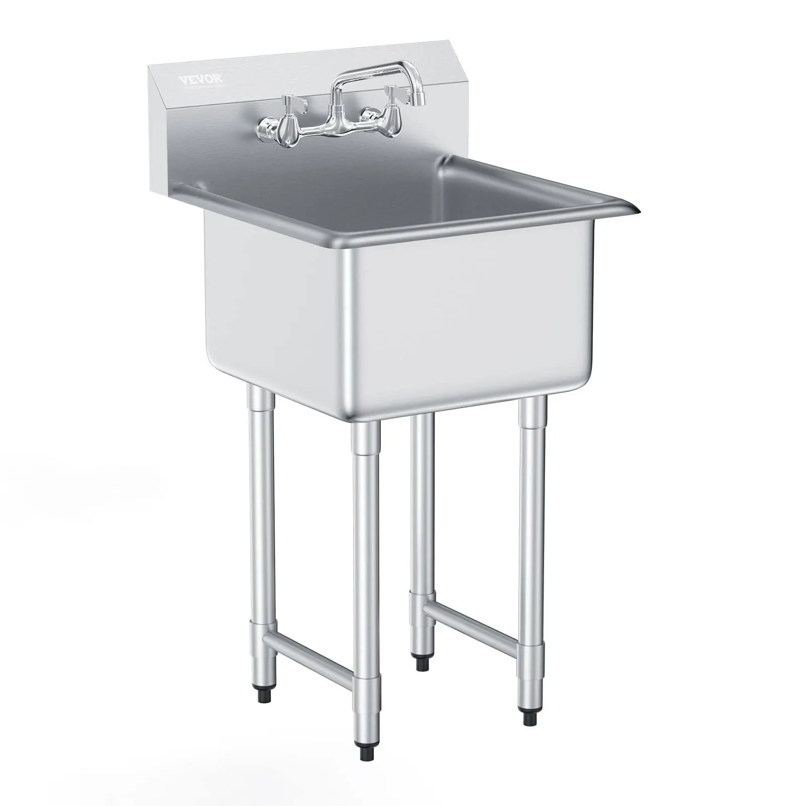 VEVOR Stainless Steel Prep & Utility Sink - 1 Compartment Free Standing Small Sink Include Faucet & Legs - 21 x 41 in.