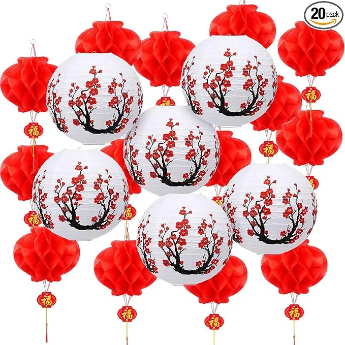 20 Pieces Japanese Chinese Lanterns Decoration Includes 6 Cherry Flowers Japanes