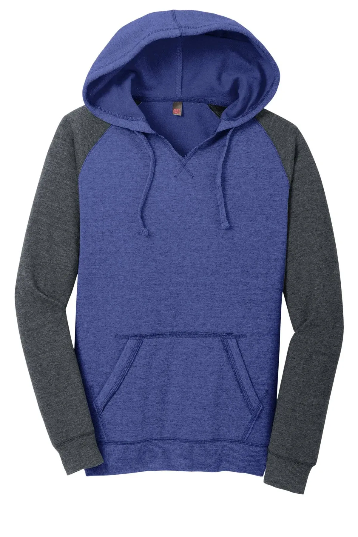 District DT296 Women's Lightweight Fleece Raglan Hoodie - Heathered Deep Royal Heathered Charcoal