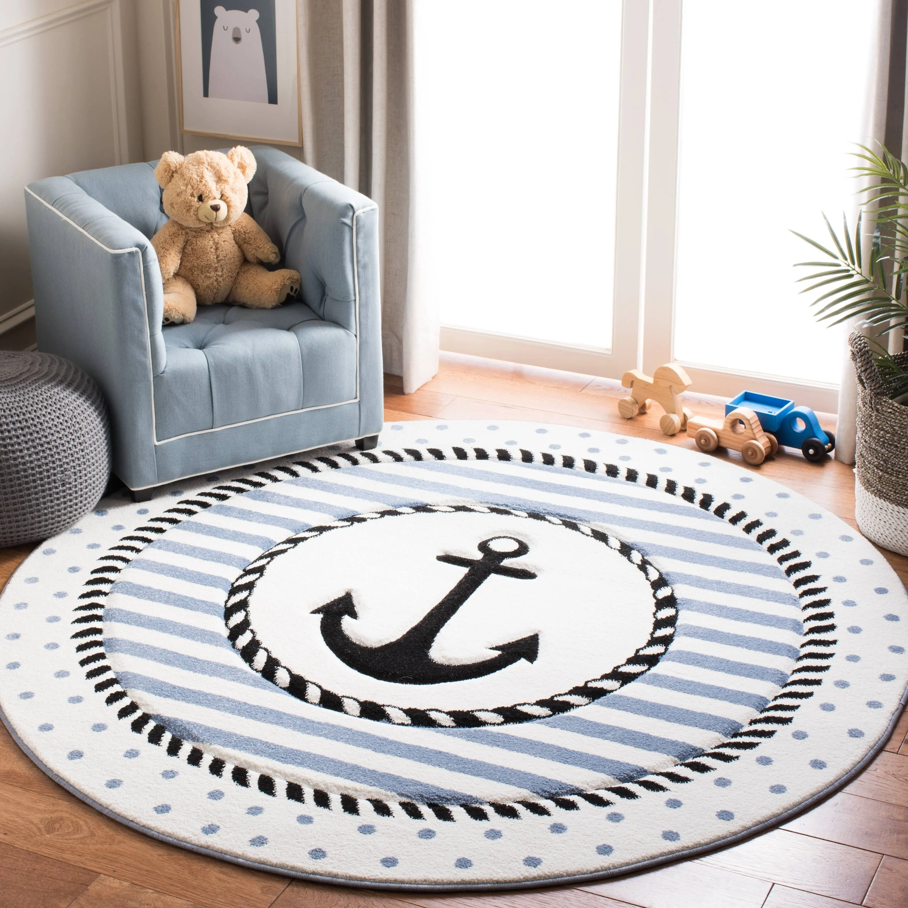 Safavieh 3 x 3 ft. Carousel Kids Youth Round Rug Ivory & Navy