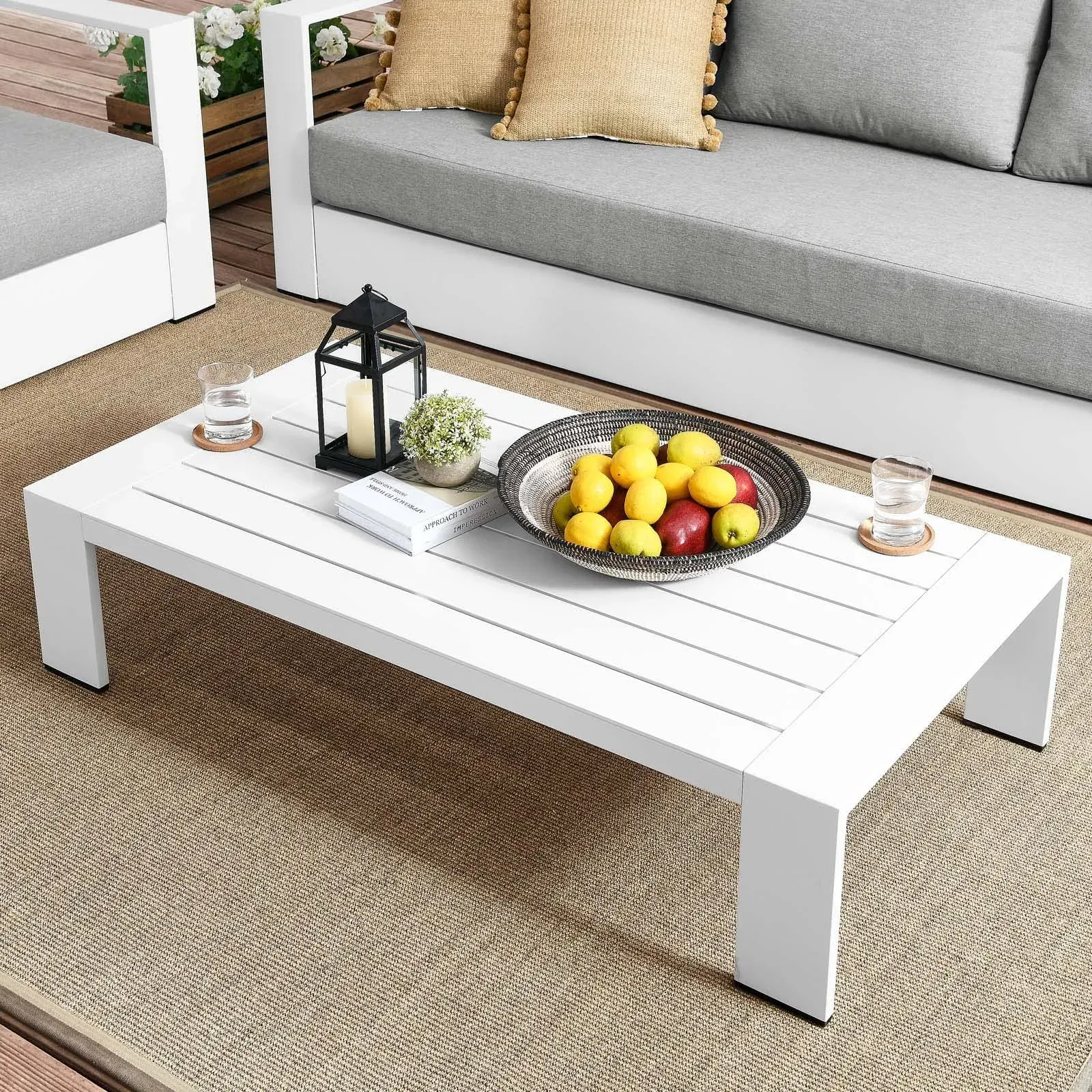 Modway Tahoe Aluminum Outdoor Patio Coffee Table in White