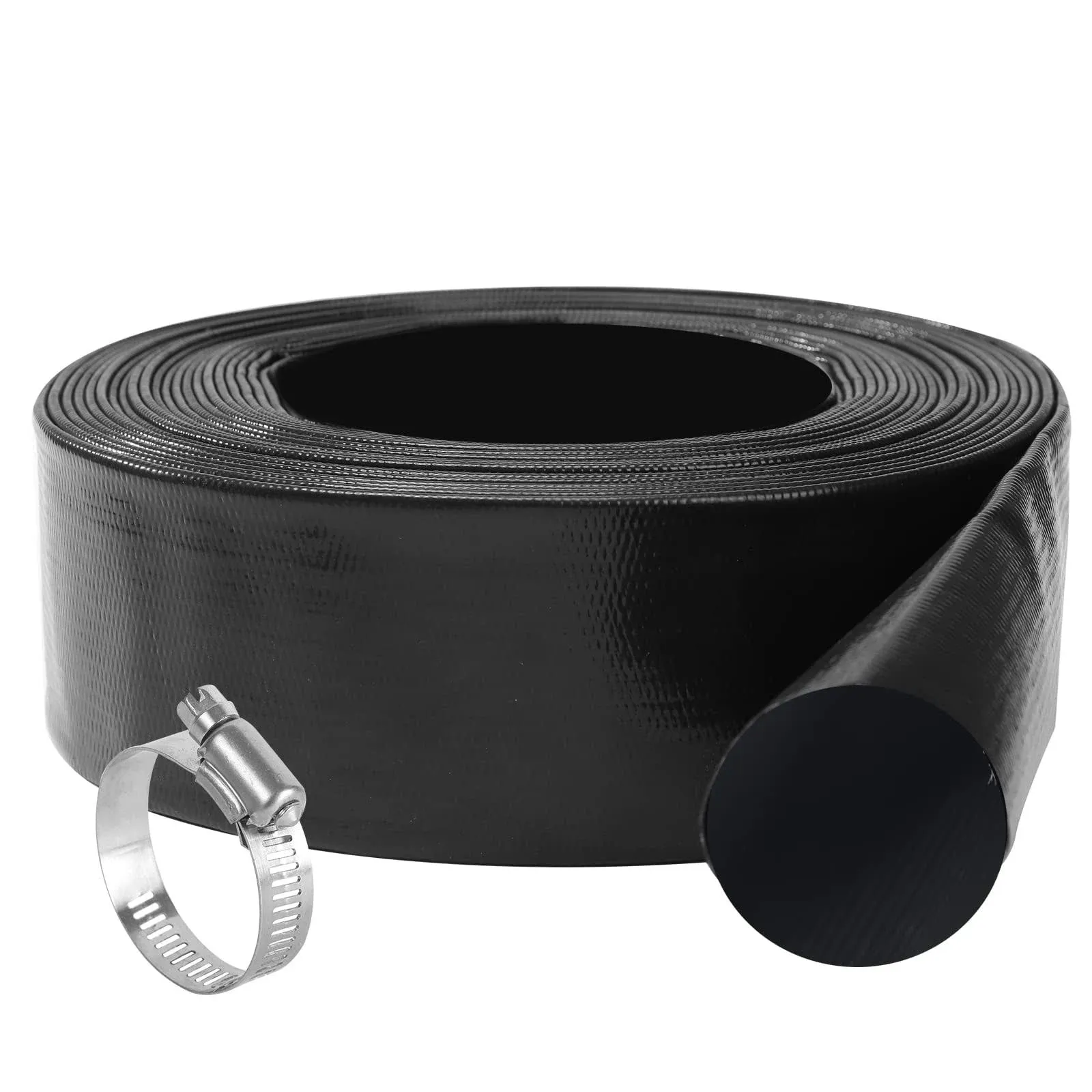 Eastrans 2 in x 50 ft Pool Backwash Hose, Heavy Duty Black PVC Reinforced Hose ...