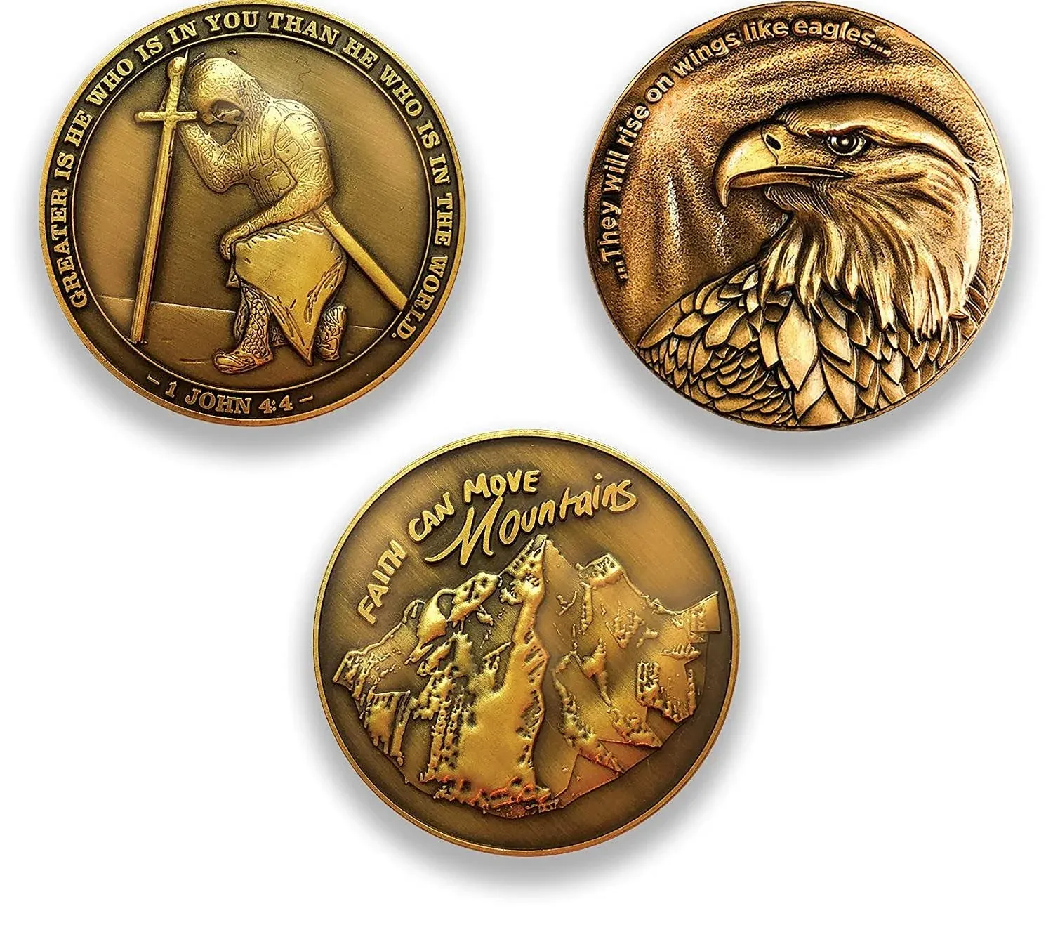 Variety Pk of 3 Antique Gold Plated Challenge Coins | Christian Coin