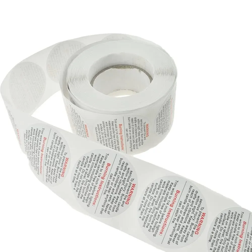 HAHIYO 500pcs 1.5inch White Circular Candle Warning Stickers Candle Jar Container ...