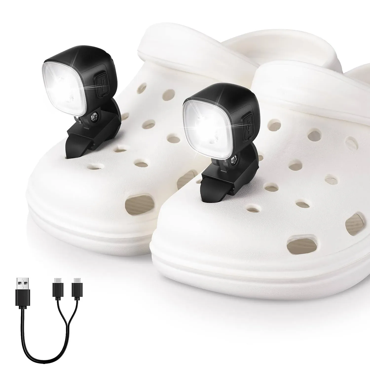 ERHIRY Rechargeable Croc Lights for Shoes 2pcs, LED Headlights for Croc Sandals ...