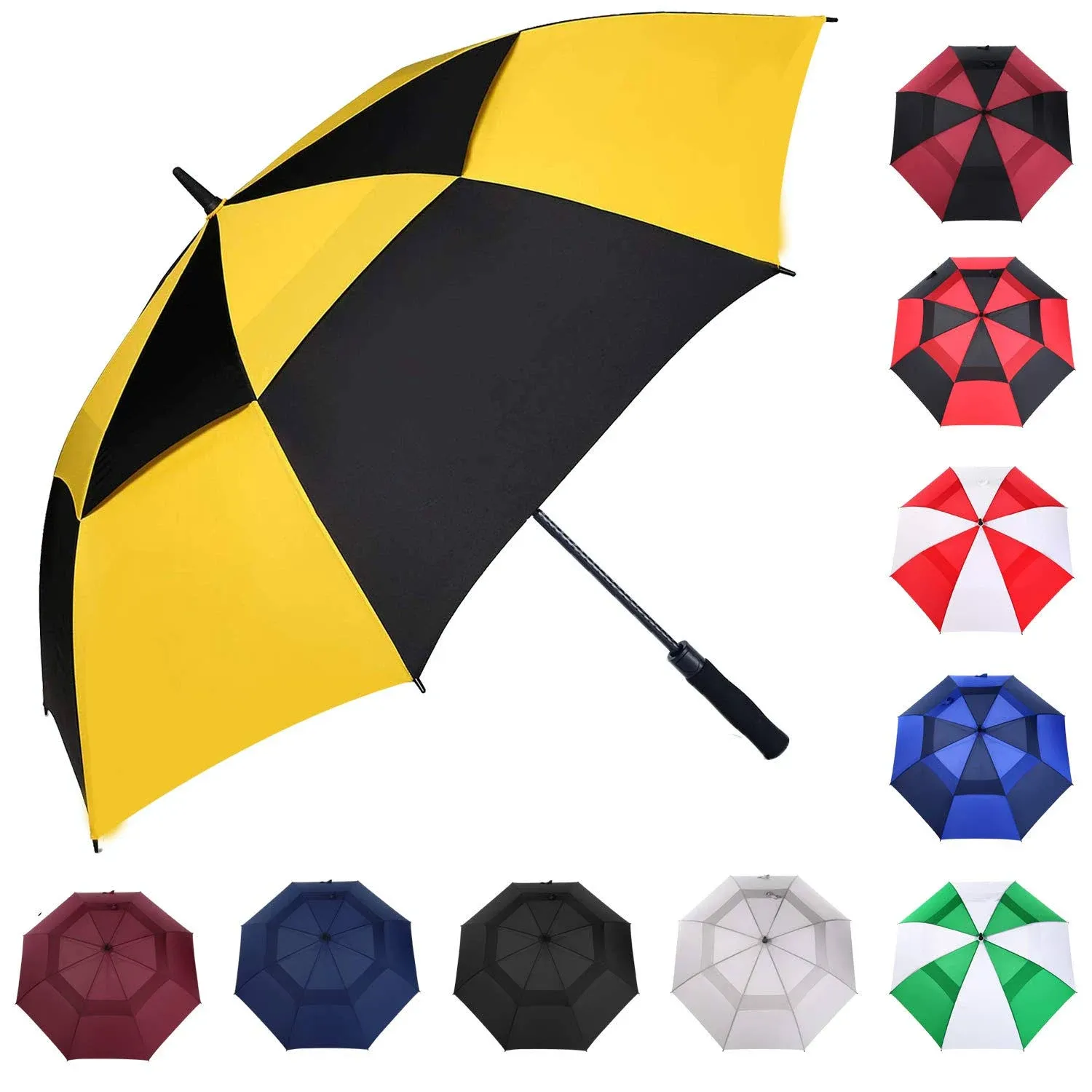 MRTLLOA 54/62/68/72 Inch Automatic Open Golf Umbrella, Extra Large Oversize Double Canopy Vented Windproof Waterproof Stick Umbrellas for Rain