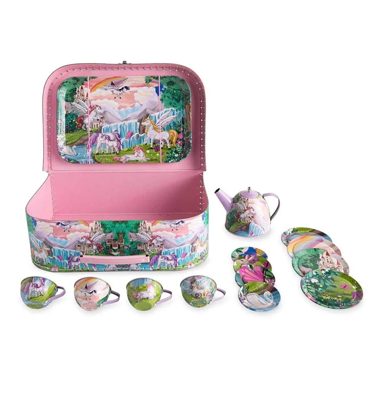 15-Piece Fantasy-Themed Decorative Tin Tea Set