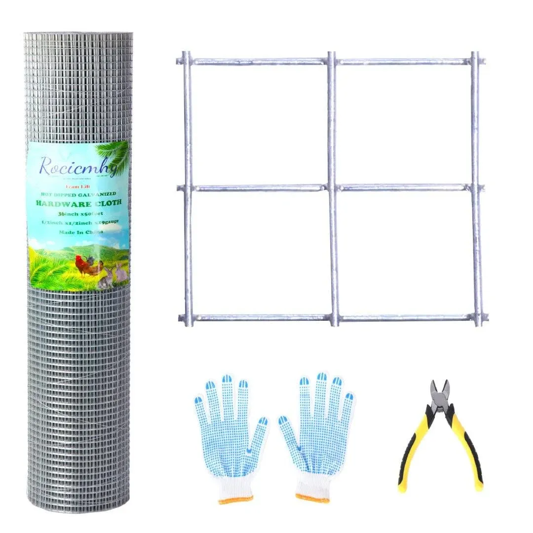 Hardware Cloth 1/2 inch 36x50 ft,Hot Dipped Galvanized Welded Chicken Wire Mesh Roll,Chicken Wire Fencing 1/2inch Hardware Cloth,Chicken Wire Rolls,Gopher Wire,Steel Mesh Wire Rabbit Proof fence