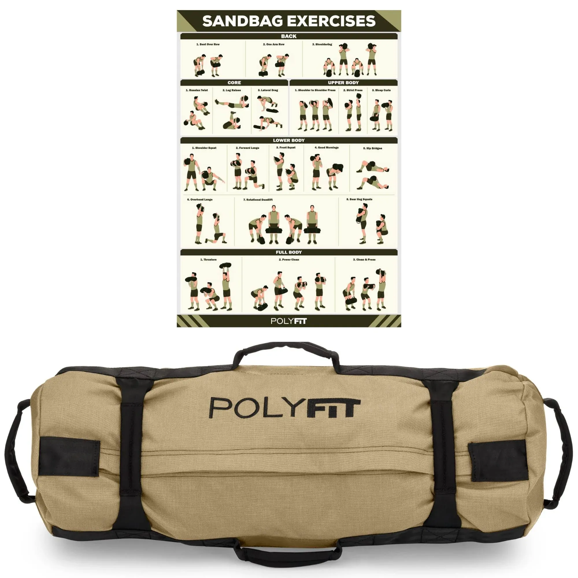 Polyfit Classic Sandbag - Heavy Duty Workout Sandbag for Fitness with 8 Gripping ...