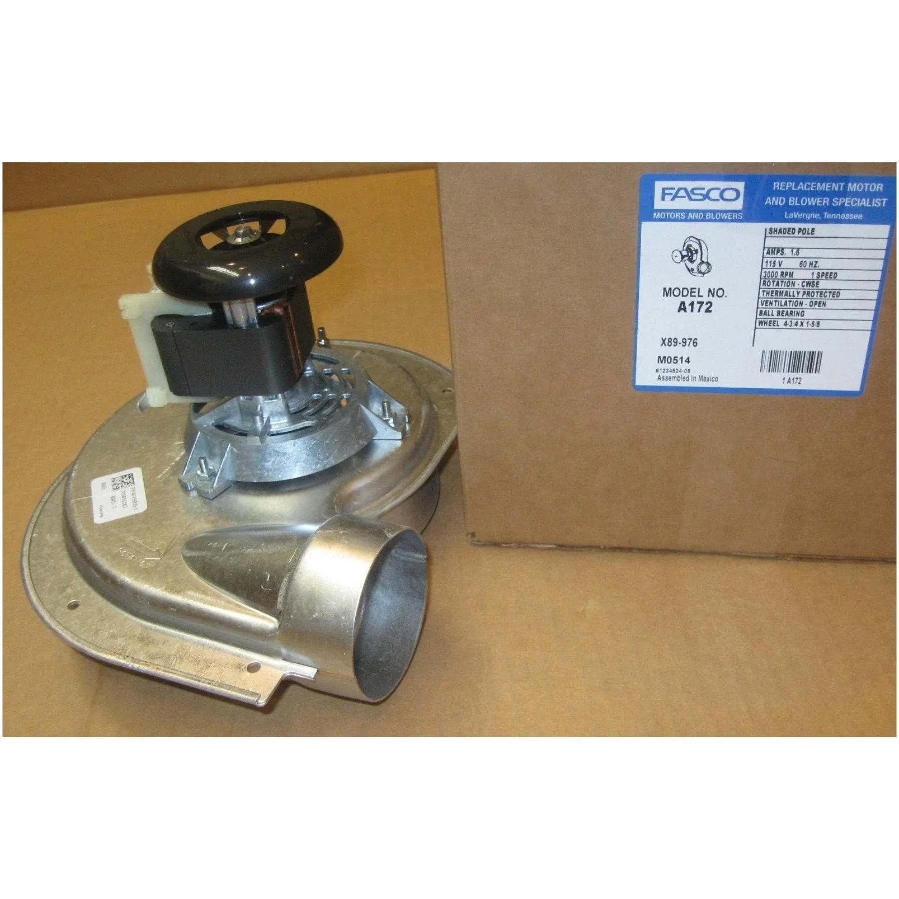 Blower Motor, Draft Inducer 115V A172 for Fasco - Part# A172