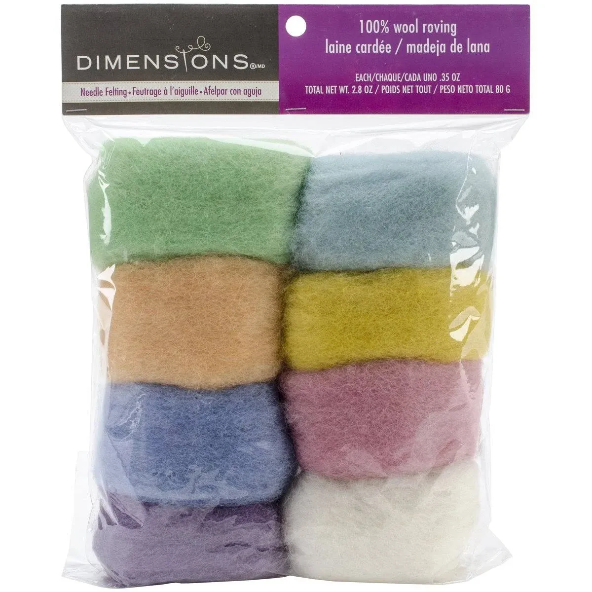 Dimensions Needlecrafts Natural Pastel Wool Roving for Needle Felting, 8 pack,