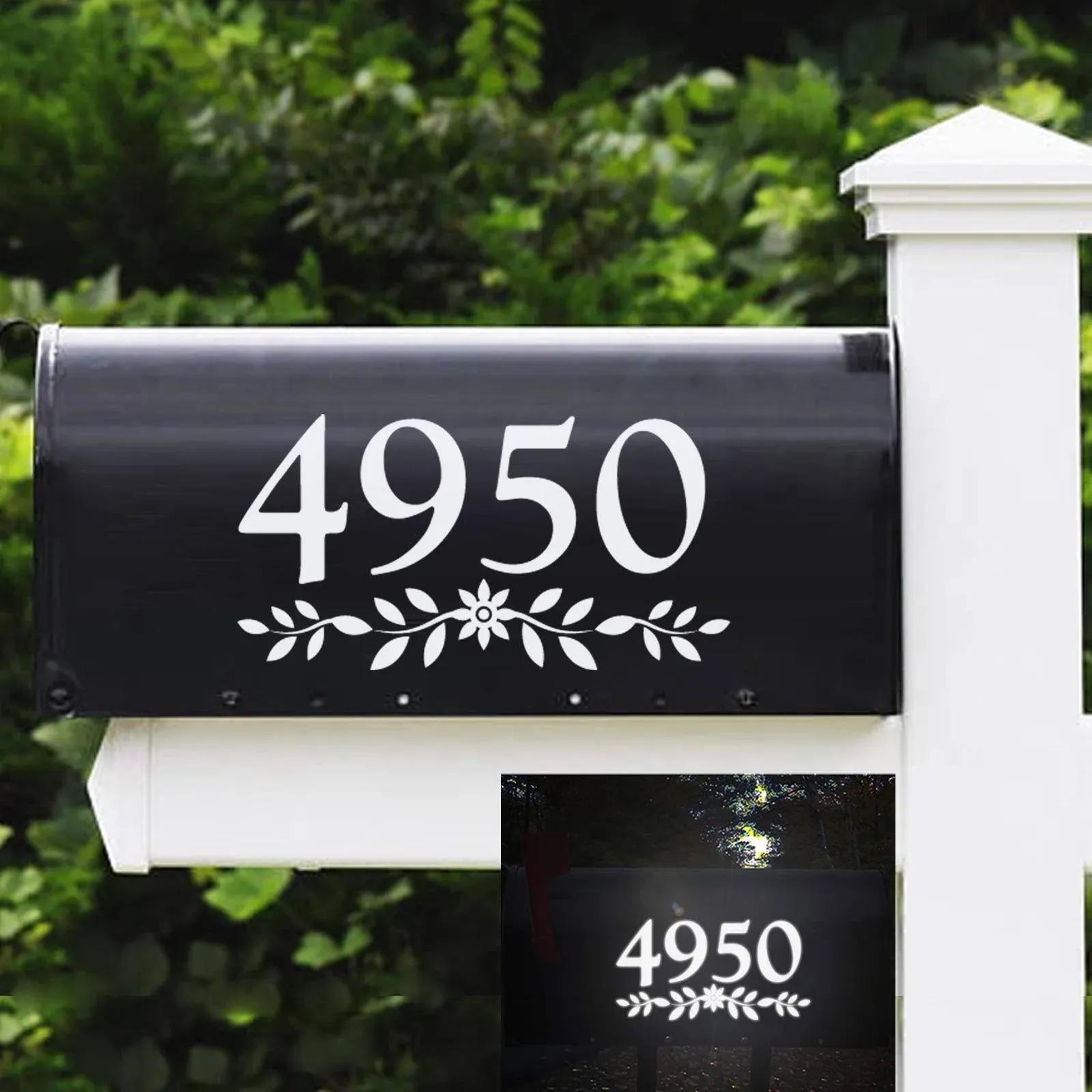 2" Reflective Mailbox Numbers Die Cut Decal Rustic Style Flowers House Number Address Sign Front Door Decal Vinyl Lettering Farmhouse Decor 4 Set, White