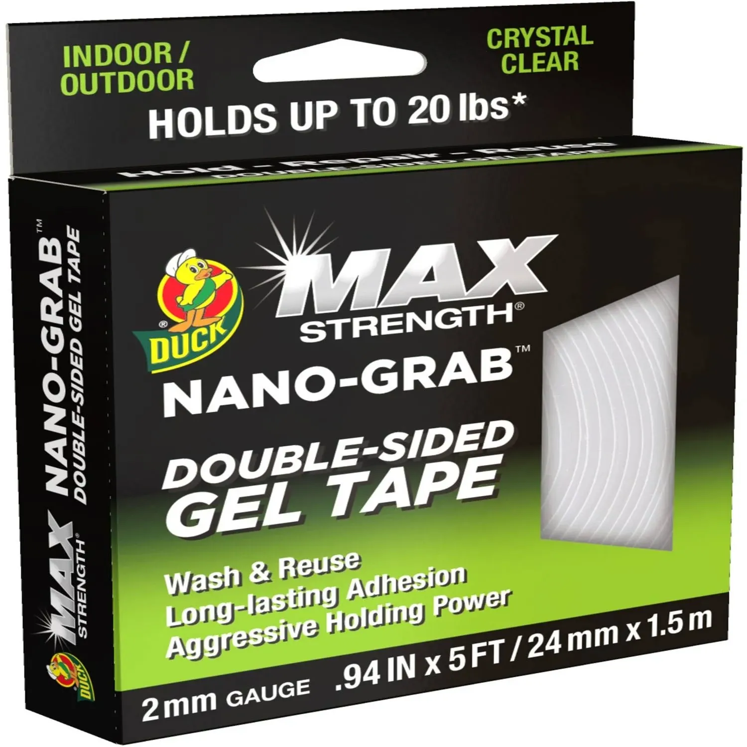 Duck® Max Strength Double-Sided Gel Tape - 5 ft Length x 0.94" Width - Gel - 1 / Each - Clear (DUC287264)