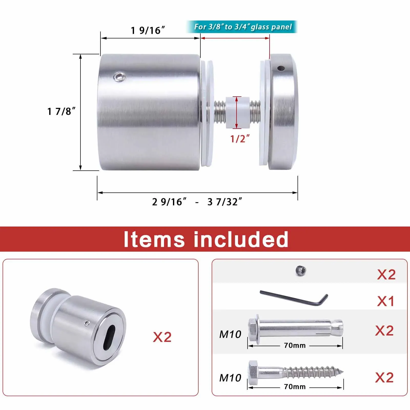 Muzata 1 7/8 inch Side Mounted Glass Standoff GA06 SL4