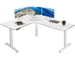 VIVO Electric Height Adjustable 63 x 55 inch Corner Stand Up Desk, Dark Walnut Table Top, Black Frame, L-Shaped Standing Workstation, 3CT Series, DESK-E3CTD