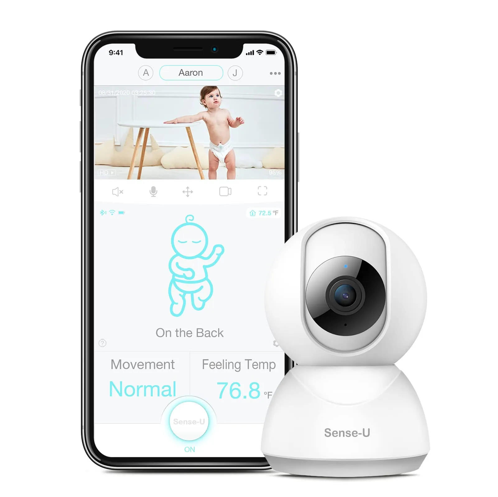 Sense-U Video Baby Monitor with Remote Pan-Tilt-Zoom Camera, 2-Way Talk, Night ...