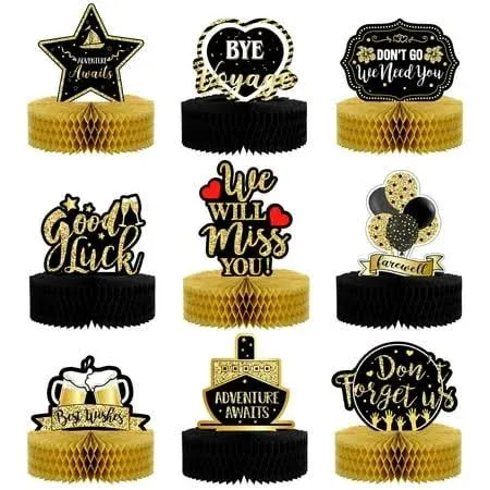 9 Pcs Going Away RE32Party Decorations Black Gold Table Honeycomb Centerpieces We ...