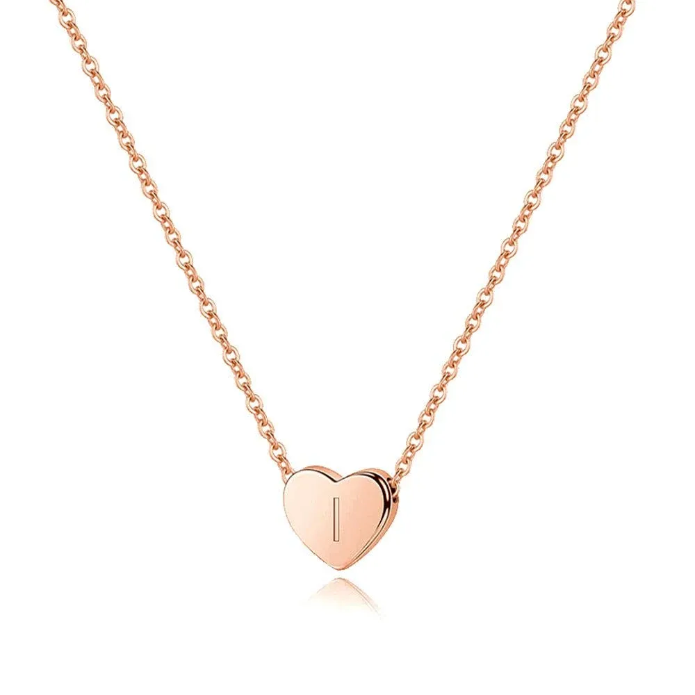 M MOOHAM Heart Initial Necklace for Women, Rose Gold Plated 925 Sterling Silver ...