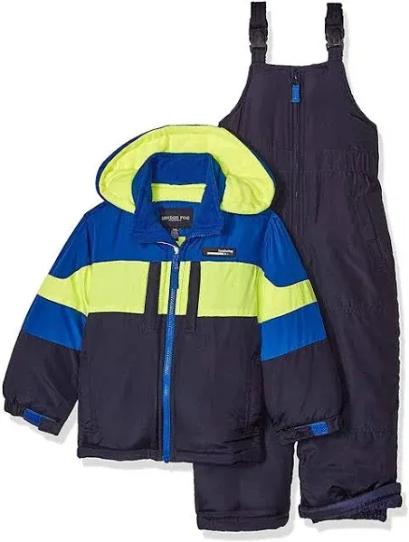 London Fog Big Boys' 2-Piece Colorblock Snow Bib and Coat Snowsuit Set - 10/12 - Blue