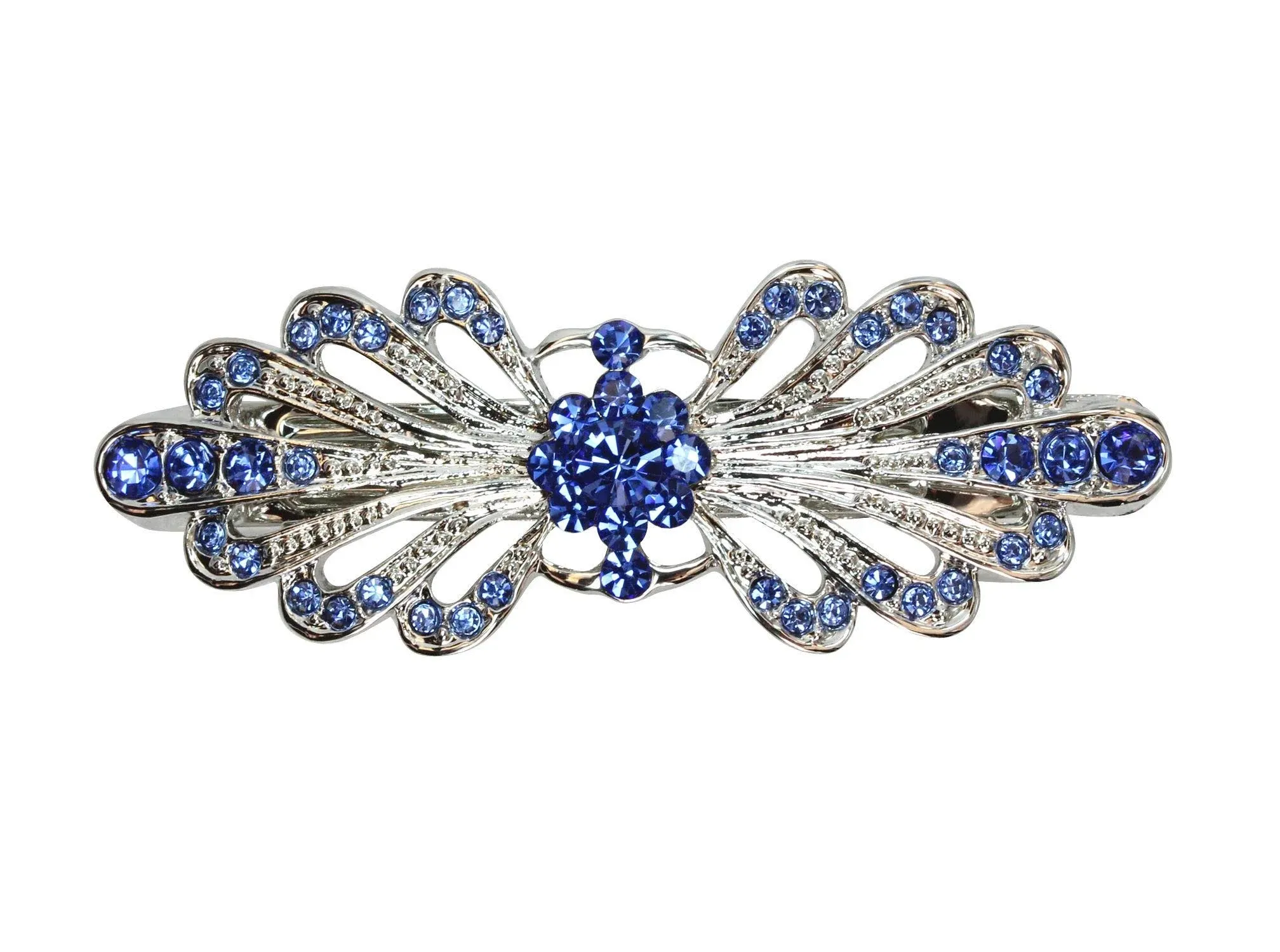 Faship Gorgeous Blue Rhinestone Crystal Small Floral Hair Barrette Clip