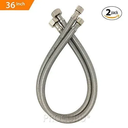 2-Pack PROCURU 36&#034; Length x 3/8&#034; Comp x 1/2&#034; FIP Faucet Hose Connector Stainl...