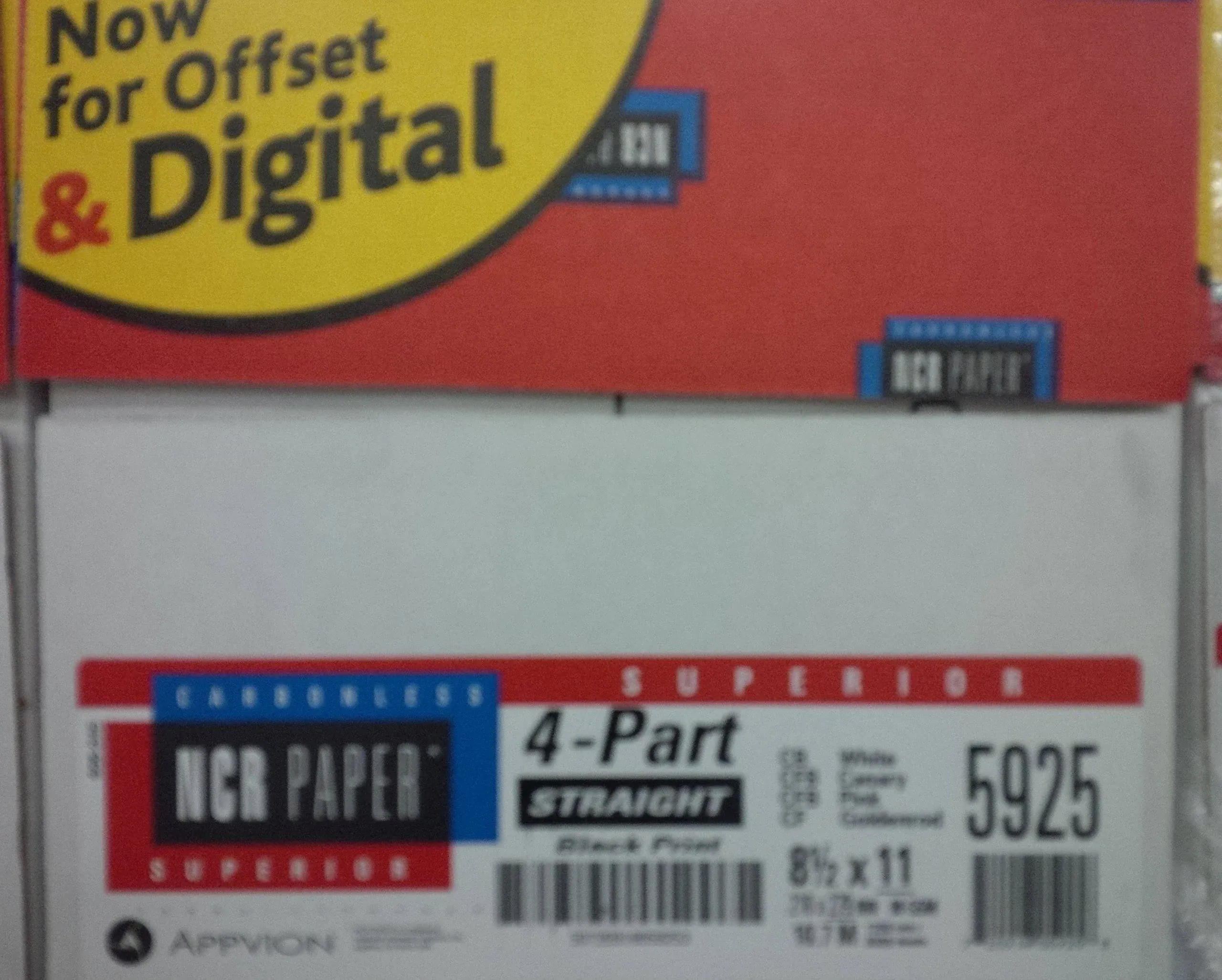 NCR Carbonless paper 1250 sets, 5000 sheets 8.5 x 11. CB White, CFB canary, CFB pink, CF Goldenrod