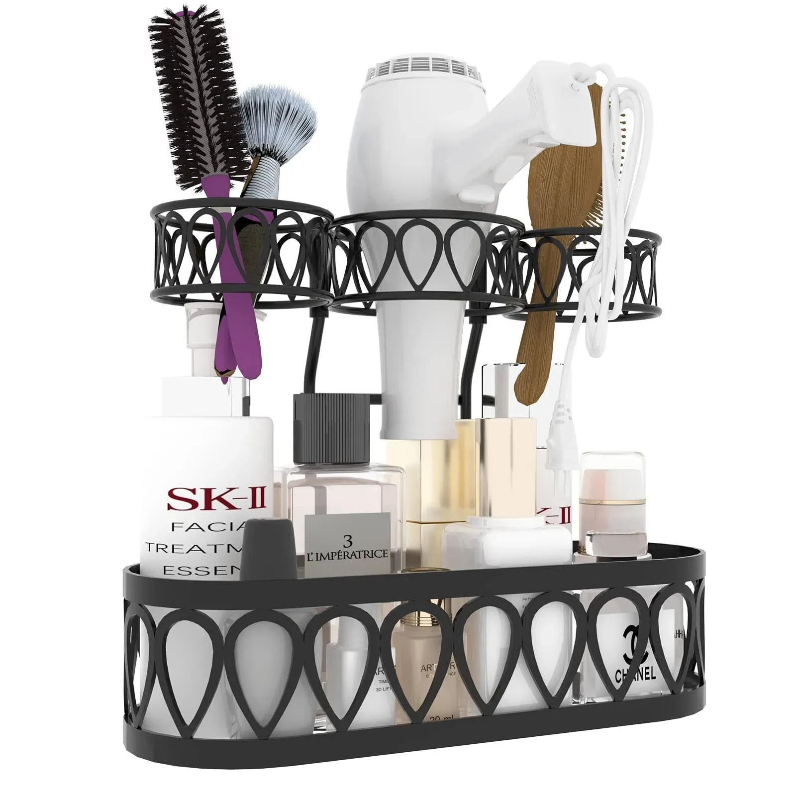 GILLAS Hair Tool Organizer, Hair Dryer and Styling Holder Organizer Wall Mounted/Countertop, Bathroom Storage for Hair Dryer, Flat Iron, Curling Wand, Hot Tools Organizer, Black