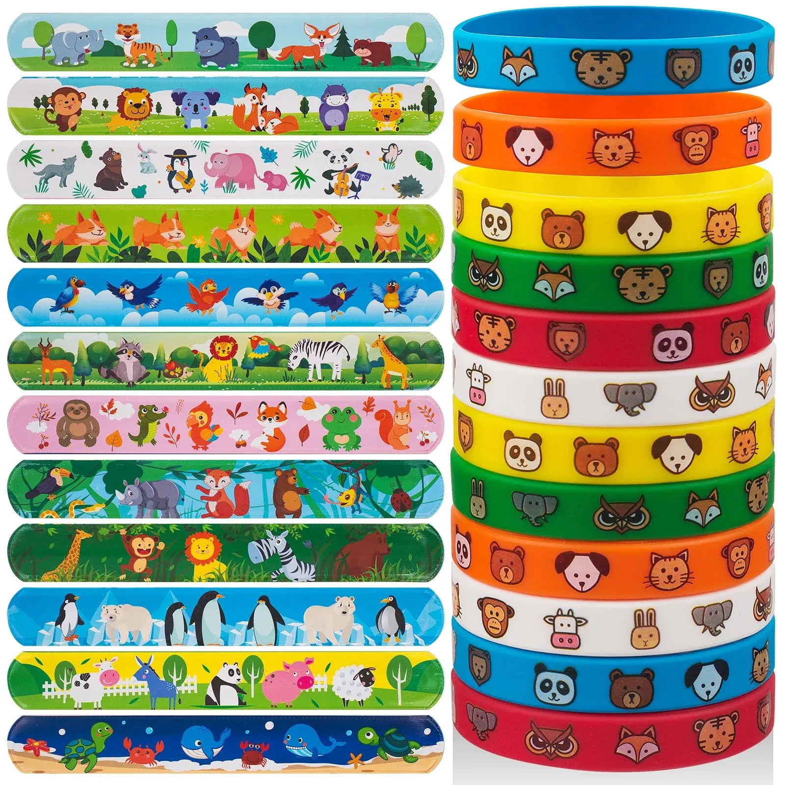 48 PCS Party Favors Slap Bracelets for Kids Animal Rubber Bracelets Silicone Wristbands for Birthday Party Supplies Classroom Prizes Christmas Easter Halloween Holiday Gifts