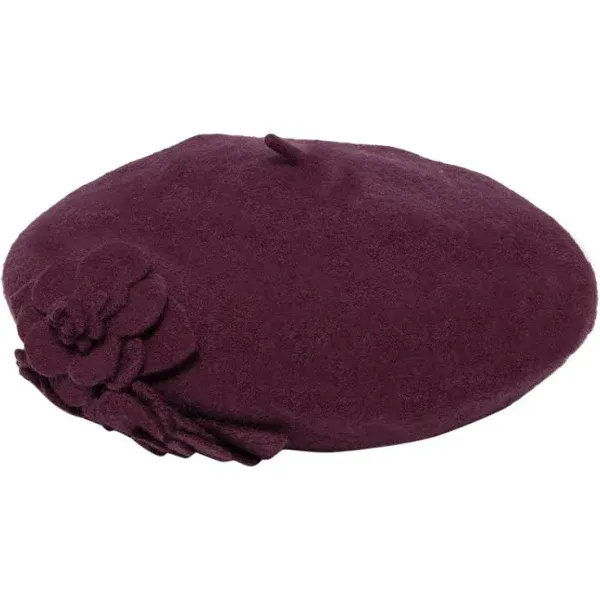 San Diego Hat Company Women's Wool Beret Hat with Self Flowers