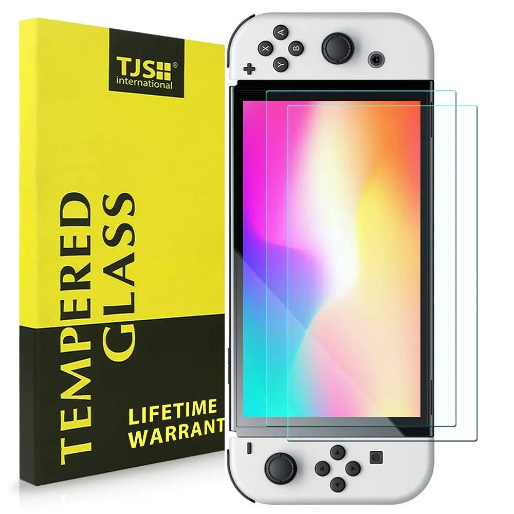 Tjs [2 Pack Screen Protector Tempered Glass for Nintendo Switch OLED Model 2021 ...