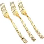 300Pcs Gold Plastic Forks,Disposab<wbr/>le Hammered Forks,Premium Heavyweight Silverwa