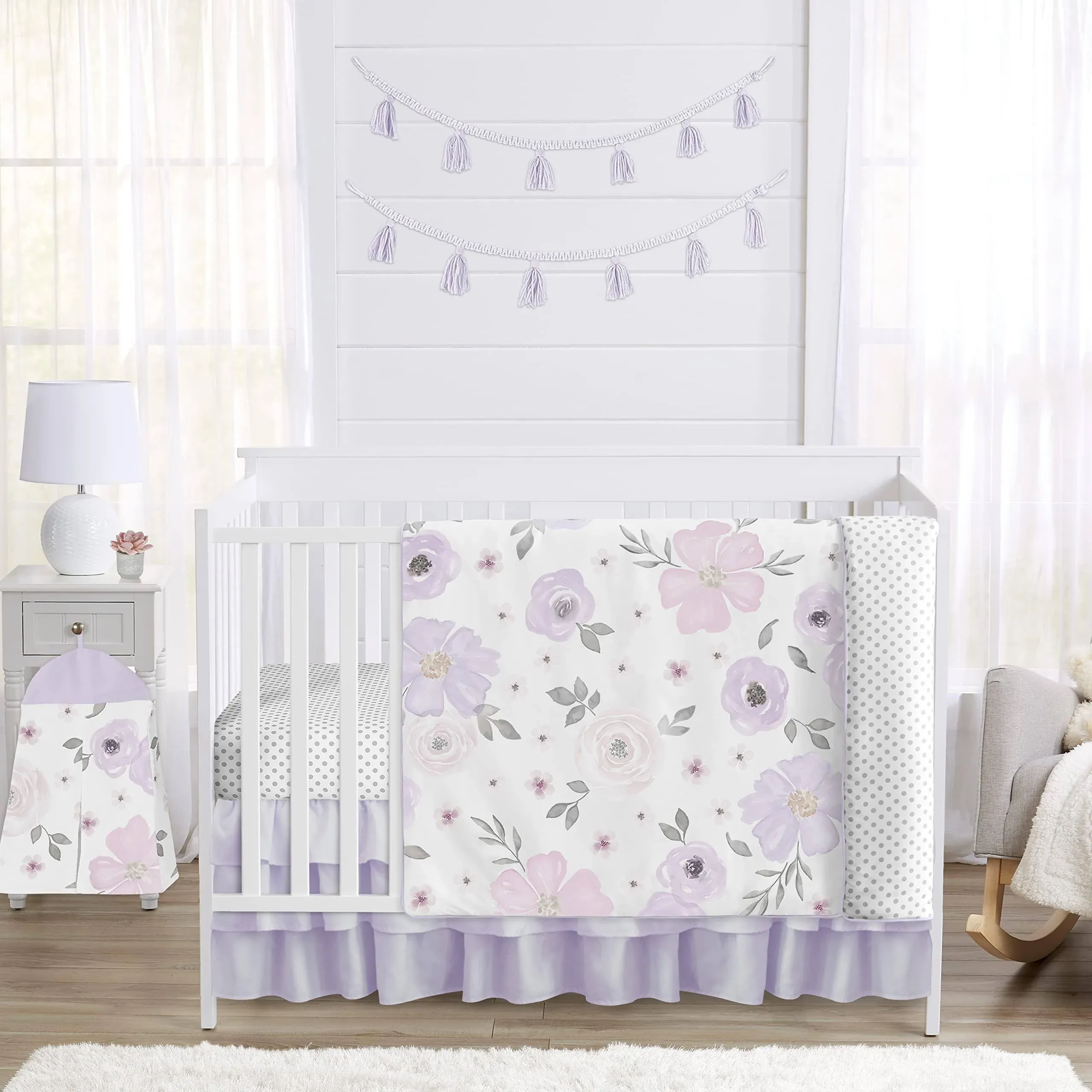 Sweet Jojo Designs Lavender Purple Pink Grey and White Shabby Chic Watercolor ...