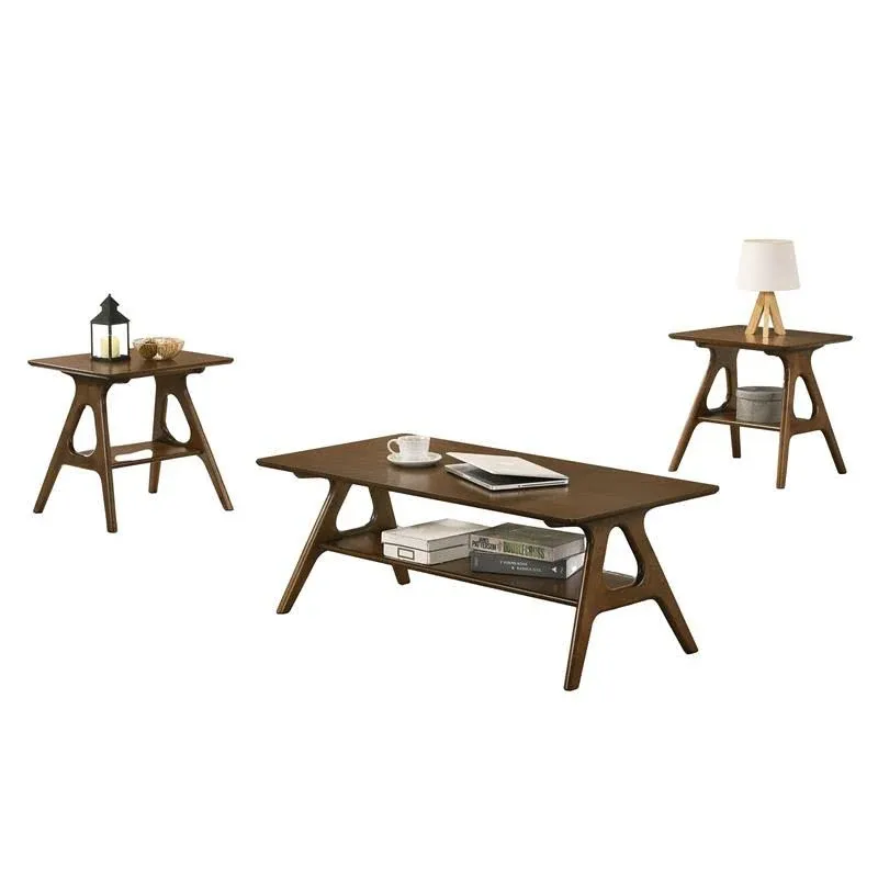 Arona Mid-Century Modern Wood 3 Piece Coffee Table Set