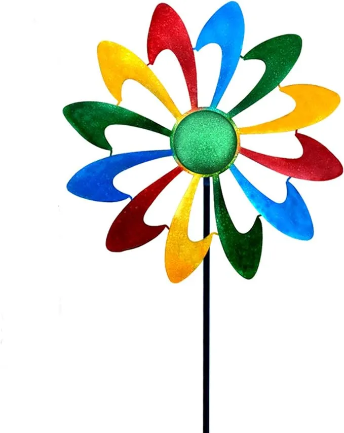 Kinetic Metal Garden Wind Spinners, 47 Inch Wind Checker, Pinwheels for Yard and Garden. Outdoor Decorative Windmills Gifts for Kids and Men