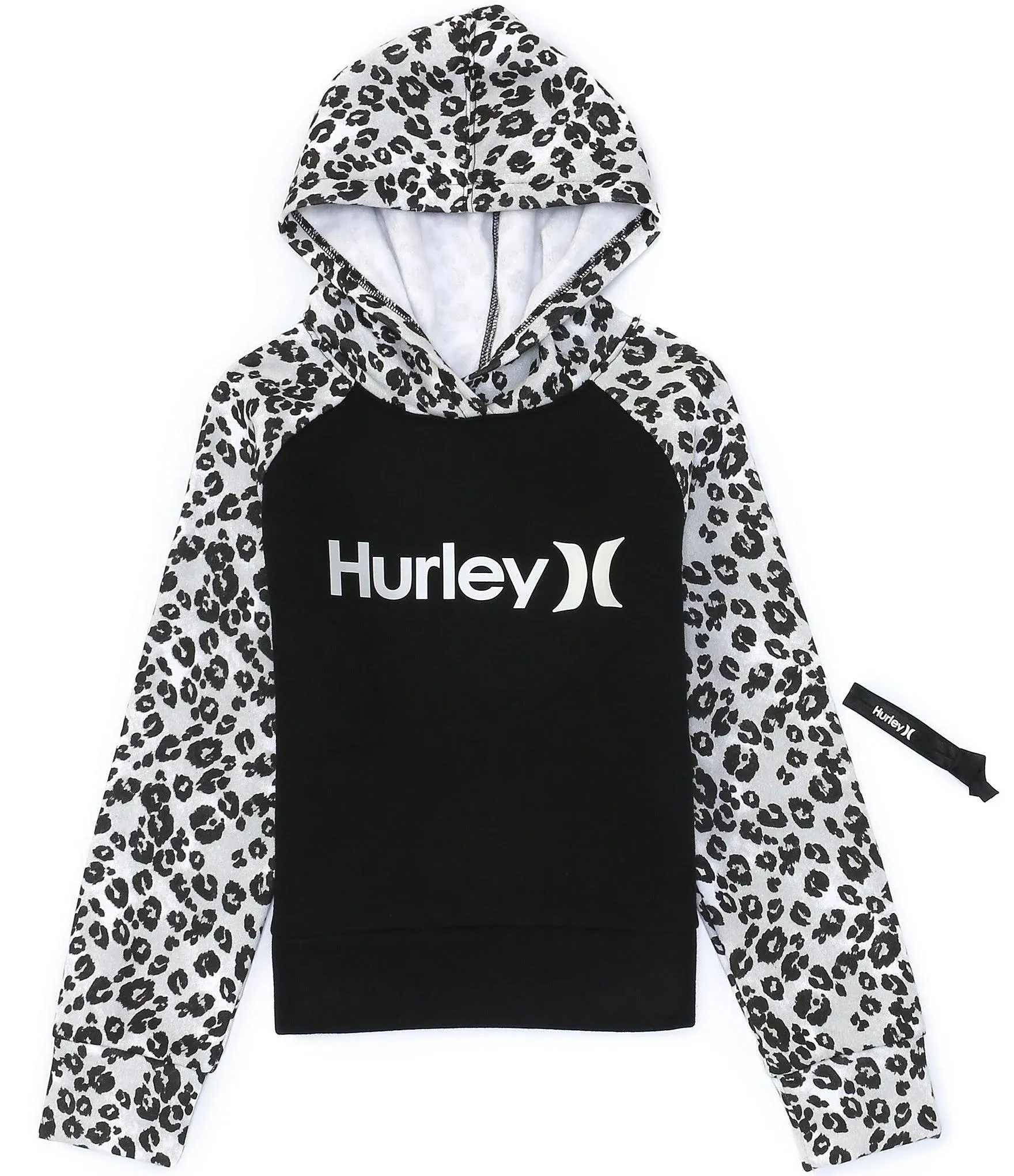 Hurley Girls&#039; One and Only Pullover Hoodie, Black Cheetah, Small Multi