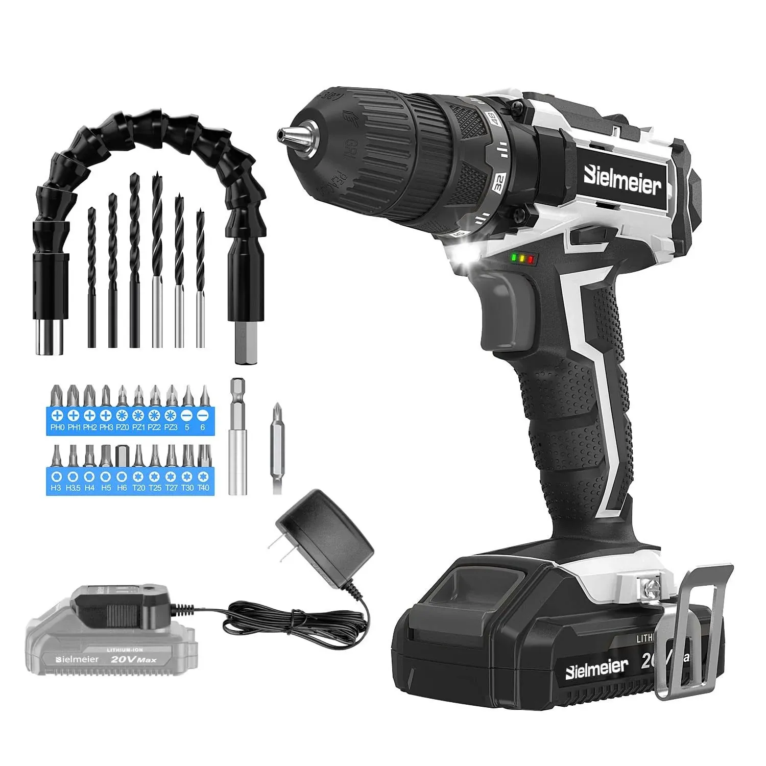 Bielmeier 20V MAX Cordless Drill Set,Power Drill Kit with Battery and Charger,3/8 inch Keyless Chuck,Drill Machine Set with Variable