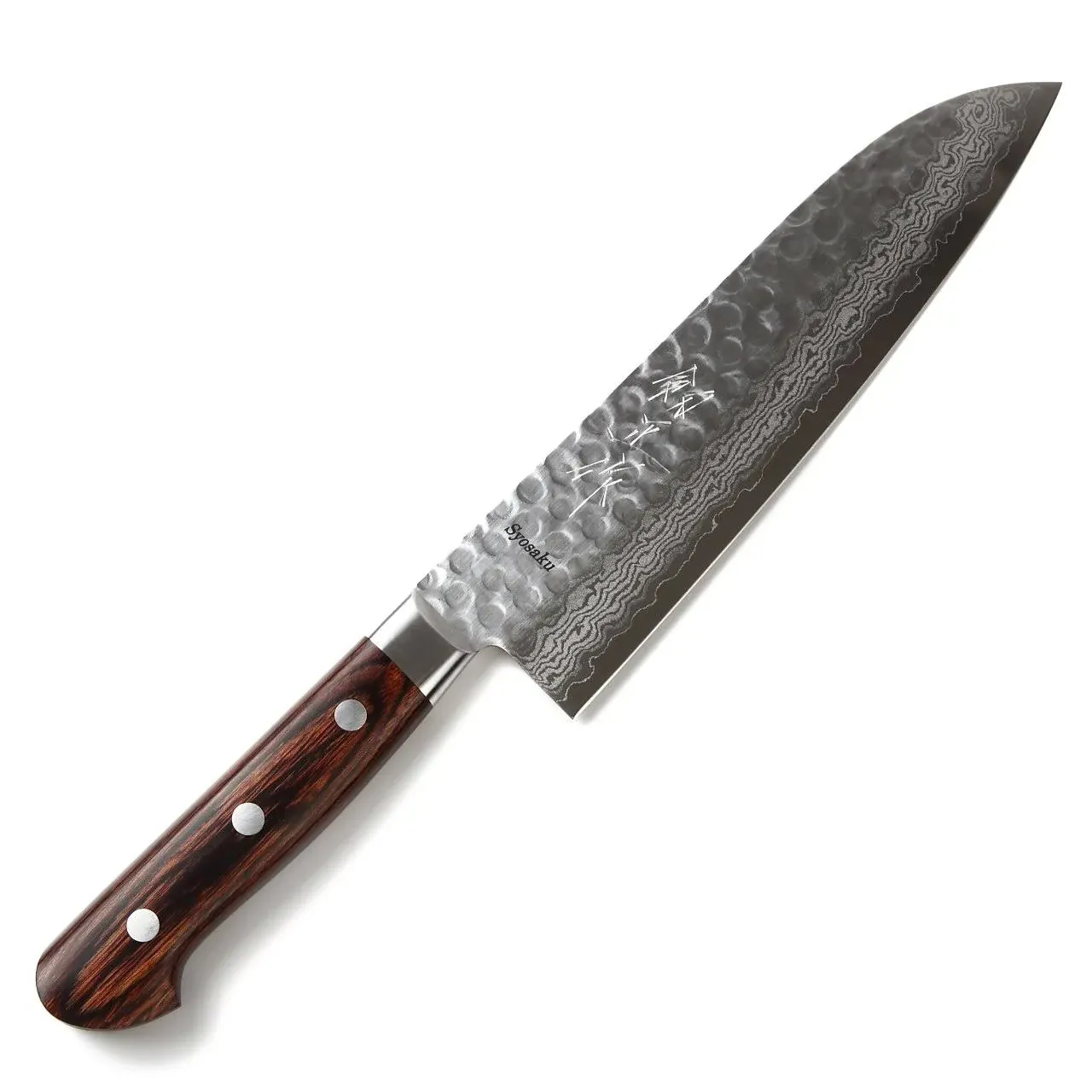   Syosaku Japanese Multi-Purpose Best Sharp Kitchen Chef Knife Hammered Damascus VG-10 16 Layer Mahogany Handle, Santoku 7-inch (180mm)  