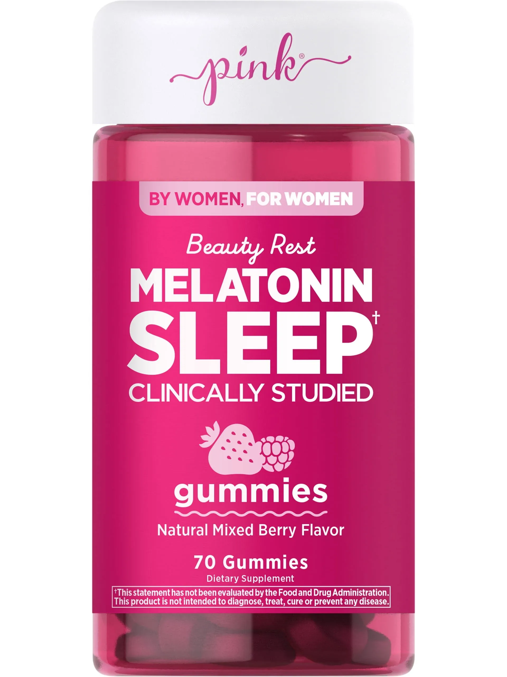 PINK Melatonin Gummies | 10mg | Max Potency | Vegan, Non-GMO & Gluten Free | 70 Count | Mixed Berry Flavor