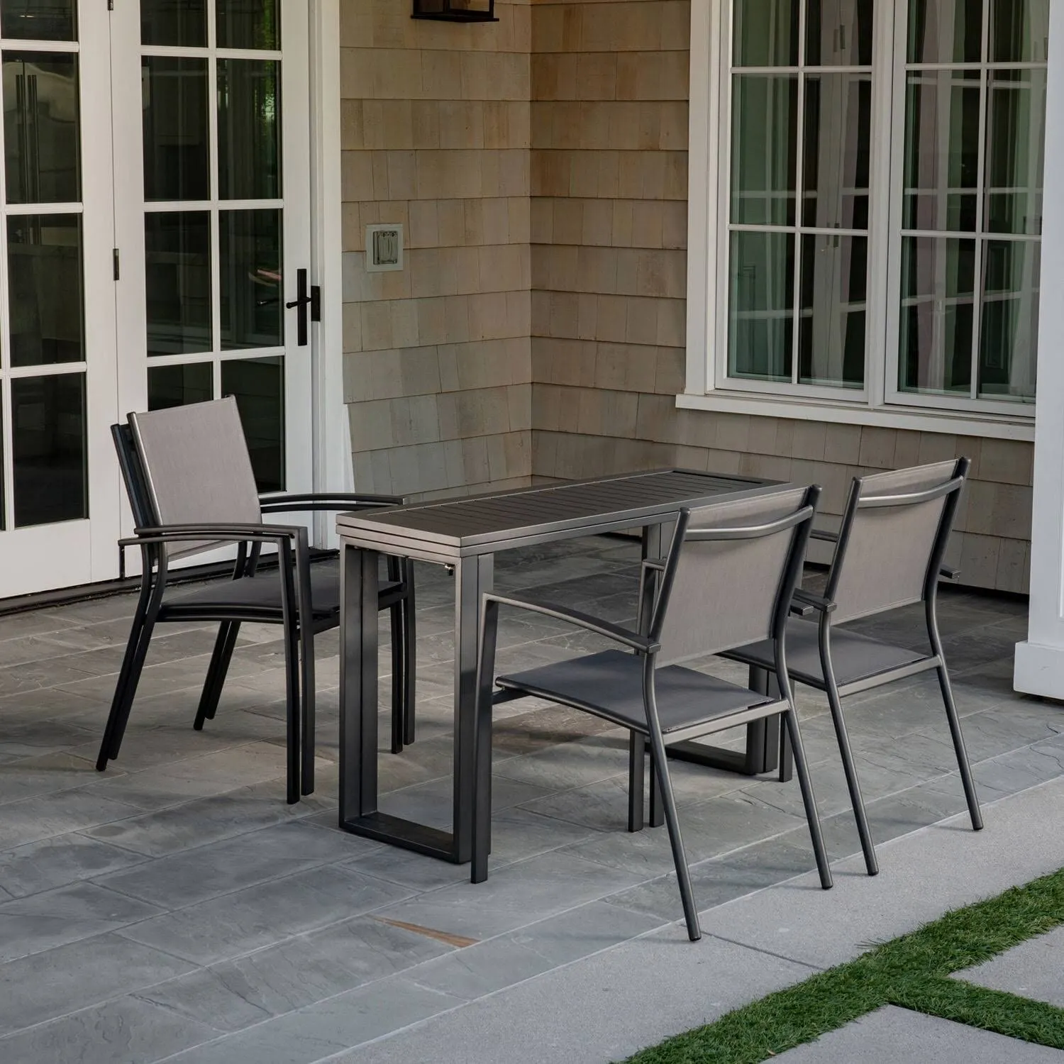 Conrad 31.5" x 46" Folding Outdoor Console Dining Table, Aluminum Frames, Gray, All-Weather