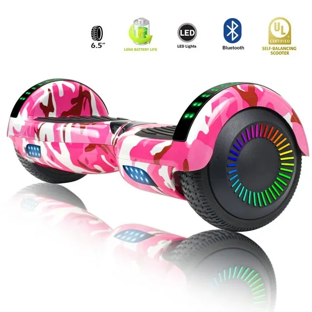 LIEAGLE Hoverboard Bluetooth Two-Wheel Self Balancing Scooter 6.5" with LED Lights Electric Scooter Hoverboard for Kids Camouflage Pink