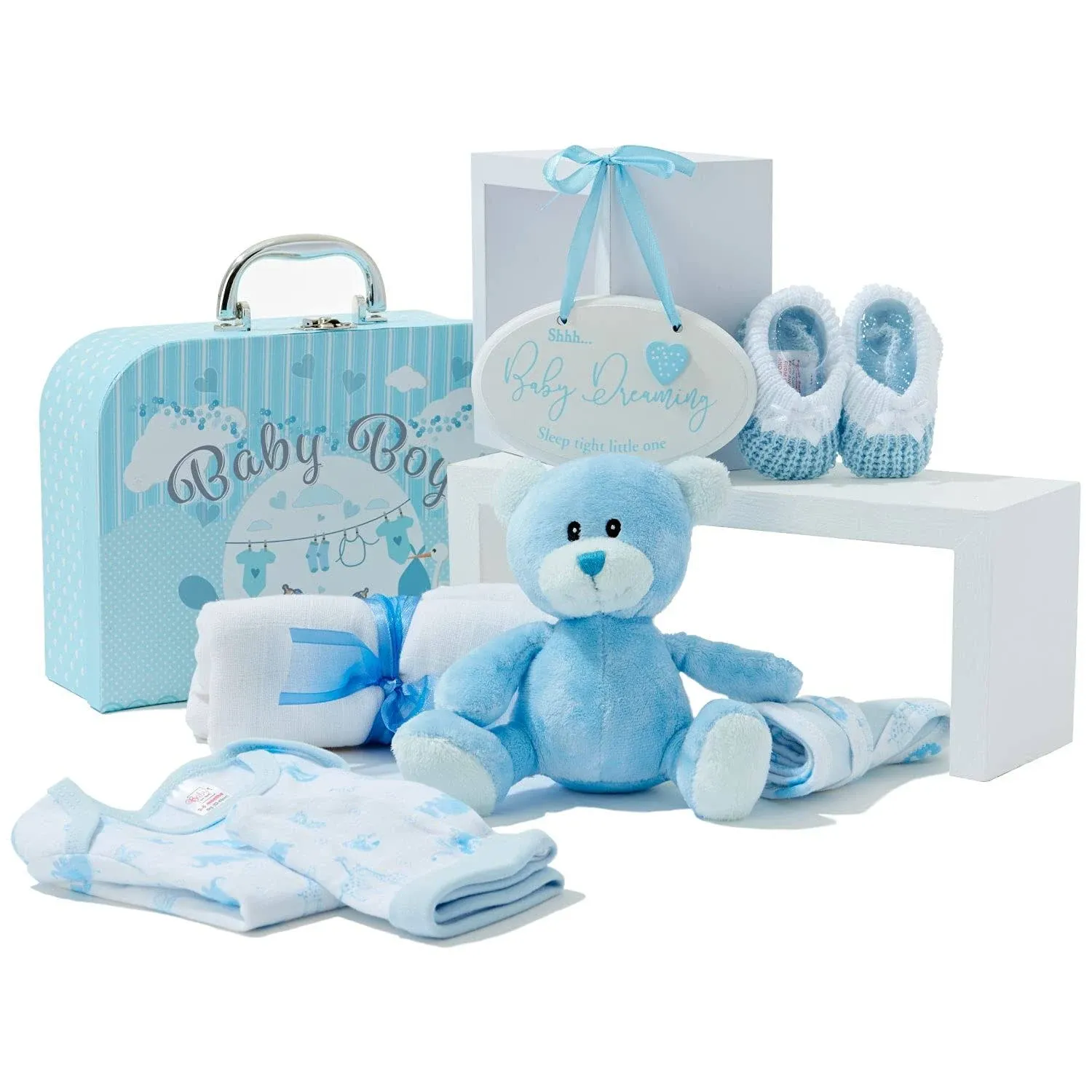 Baby Box Shop Baby Boy Gifts Newborn - 7 Baby Shower Gifts for Baby Boy Includes New Baby Boy Gifts in A New Born Baby Gift Set, New Born Baby Boy