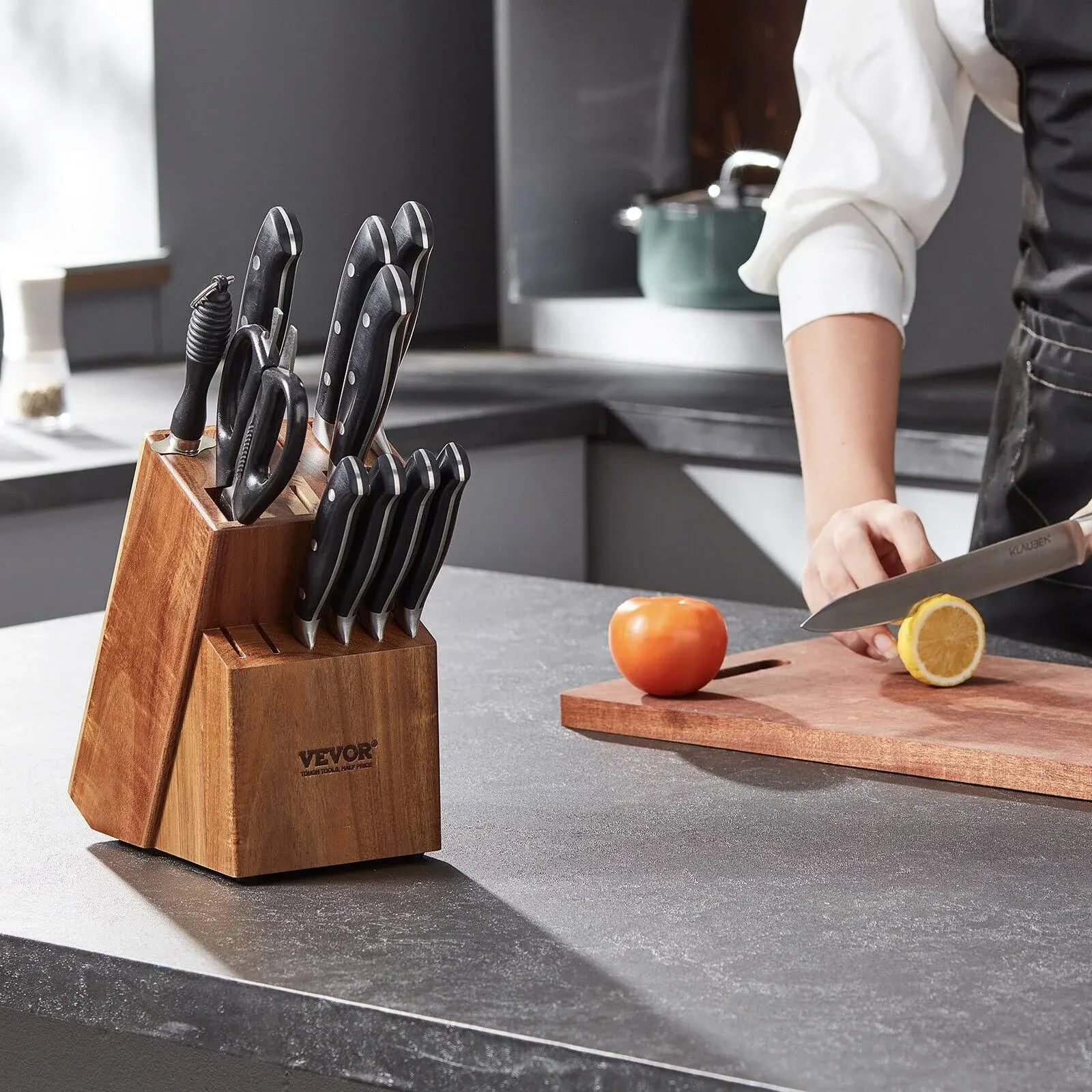 VEVOR Knife Storage Block 15 Slots Acacia Wood Universal Knife Holders Without Knives DLKDJZ15000057OVGV0