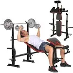 Adjustable Olympic Weight Bench - Bench Press Set with Preacher Curl Pad Leg Developer Squat Rack Weight Lifting Strength Training Benches for Home Gym