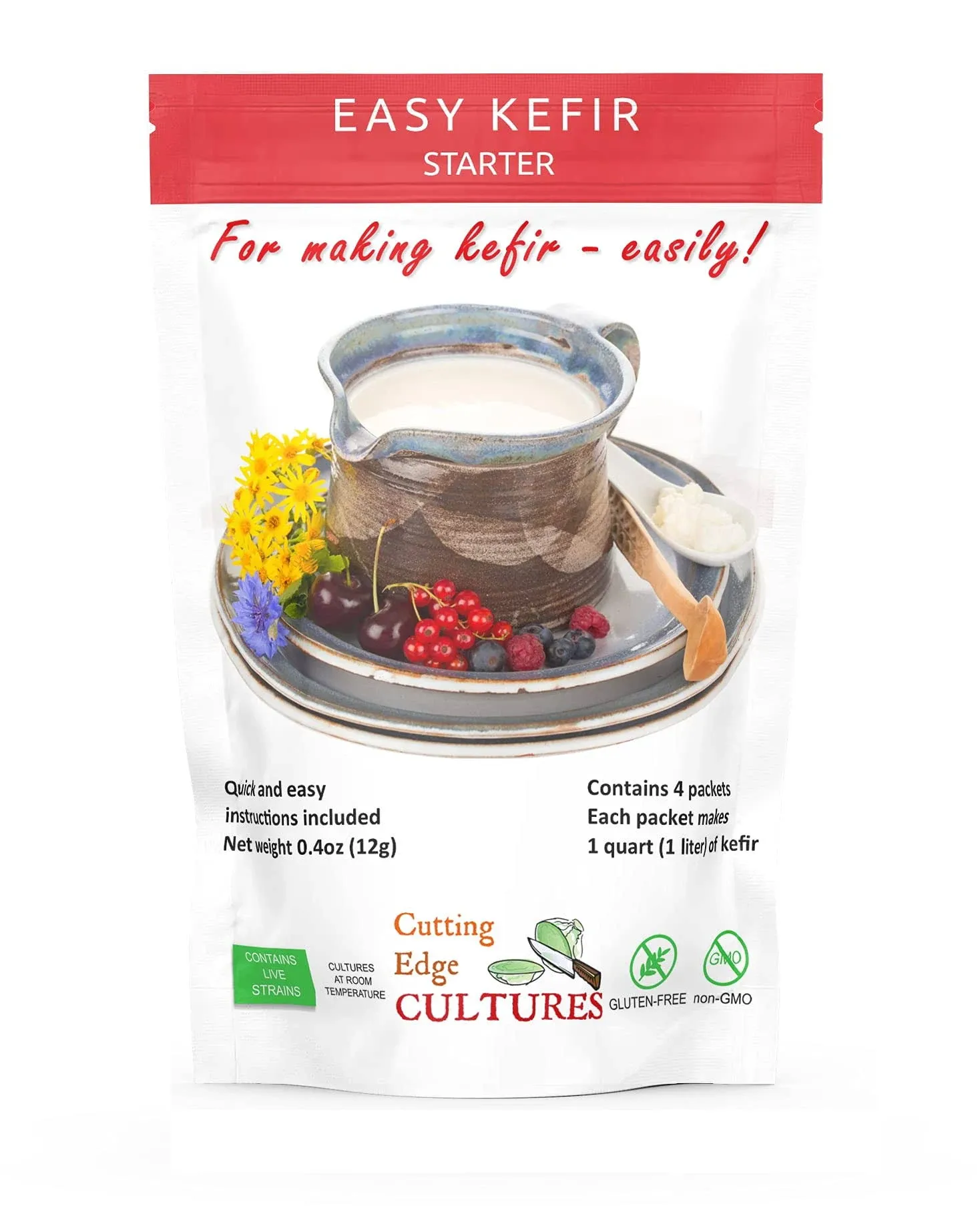 Cutting Edge Cultures Easy Kefir Starter Culture, 4 Pack, 20g